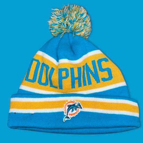 ❄️🏈 NFL Miami Dolphins Winter Hat Pom Pom Cuffed Knit Hat One Size - Picture 1 of 3